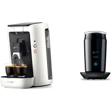 Philips Domestic Appliances Senseo Maestro Kaffeepadmaschine mit Kaffeestärkewahl und Memo-Funktion, 1,2 L, Farbe: Weiß (CSA260/10) & Philips SENSEO® Milk Twister, 500 Watt, 0.12 L schwarz (CA6500/60)