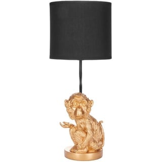 Brubaker Tisch- oder Nachttischlampe kleines Äffchen - Tischleuchte mit Keramikfuß und Stoffschirm - 52 cm Höhe, Gold Schwarz