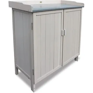 HABAU Gartenschrank Lino mit integriertem Pflanztisch, wetterfest lasiert aus zertifiziertem Holz, 98 x 48 x 95 cm, ideal für Garten, Terrasse und Balkon