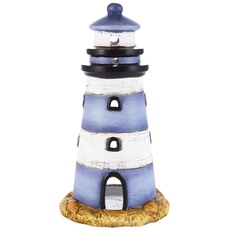 Heitmann Deco - Windlicht "Leuchturm" aus Keramik - wunderschöne maritime Deko - für Tisch, Wohnzimmer und Kommode, 13,3 x 13,3 x 26 cm , Blau/Weiss