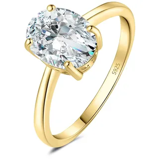 JewelryPalace Klassisch Ovalschliff 2ct Zirkonia Solitär Promise Ring Damen, Schmuck Set, Verlobungsring Damenring Silber 925 mit Stein für Frauen, Simulierte Diamant Jubiläum Eheringe Vergoldet 62