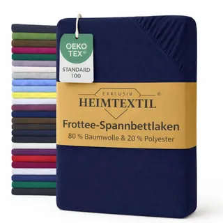 EXKLUSIV HEIMTEXTIL Frottee Spannbettlaken Marke 140 x 200 cm 80% Baumwolle, 20% Polyester Öko - Tex Zertifiziert, Markenqualität, Matratzenhöhe bis 25 cm, Navyblau
