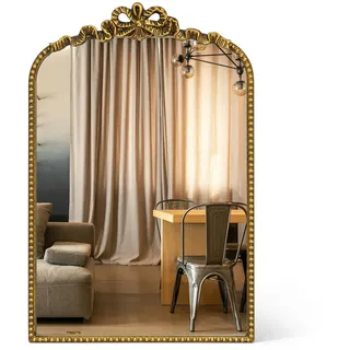 Awhtixbo Gold Barock Spiegel 40x61(H) cm - Vintage Bogen-Wandspiegel mit Eisenrahmen, Ideale Wanddeko für Wohnzimmer, Bad & Flur