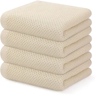 BW&HM Geschirrtücher Baumwolle Geschirrhandtücher Küchentücher Küchenhandtücher Spültücher 4er Set 33x74 cm Beige