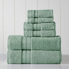 Amrapur Spun Loft Set, 100% gekämmte Baumwolle, Badetücher, Handtücher und Waschlappen, 6-teilig Super saugfähig und schnell trocknend, 600 g/m2, weich und flauschig, Eukalyptus, 27 in x 54 in