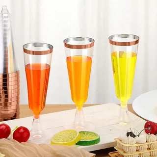 25 Stück SektgläSer Plastik, 150ML Durchsichtige SektgläSer Kunststoff Sektglas ChampagnergläSer, Sektkelche WeingläSer für Sektempfang Party Hochzeit Geburtstag Picknick (roségoldener Rand)