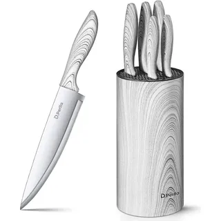 Messerblock mit Messer 6 tlg Set aus Edelstahl abnehmbar leicht zu reinigen Plastik Messeraufbewahrung für alle Küchenmesser geeignet in Weiß