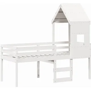 Hochbett mit Dach Weiß 80x200 cm Massivholz Kiefer - Weiß