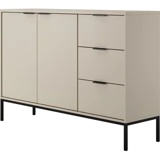 Kommode mit 3 Schubladen und 2 Schränken, modernes Sideboard, Stahlrahmen Kaschmir / Schwarz - Schwarz