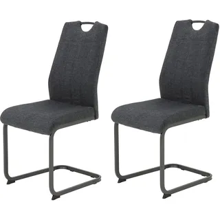 Hela Tische, 2er Set Britta Esszimmerstuhl, Schwingstuhl, Webstoff Mikrofaser, Anthrazit, Metallgestell Grau, Lehne mit Griff