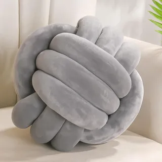 Yhoelata Knotenkissen, Dekokissen Dunkelgrau, Zierkissen Aesthetic Sofakissen aus Samt, Bett Deko Kissen Runden für Kind Schlafzimmer, Geschenk 28 cm