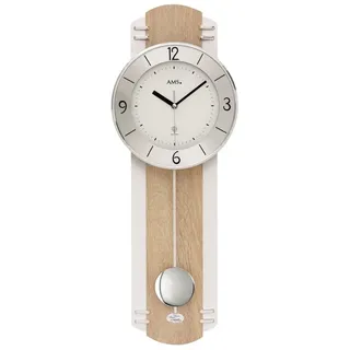 AMS F5291 Pendel-Funkwanduhr mit Sonoma-Aluminium-Veredelung - Weiß
