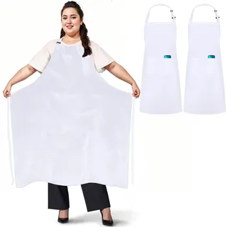 umboom 2 Stücke Übergrößen Schürzen mit 2 Taschen, Verstellbare Kochschürze für Männer und Frauen, Große Arbeitsschürze für Gastronomie, Grill, Küche, Geschäft, Bistro, Bar, Café, Garten (Weiß)