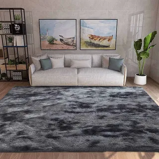 JURLEA Teppich moderner Flauschiger Hochflorteppich für Wohnzimmer weicher Rutschfester Teppich für Schlafzimmer Spielzimmer Moderne Heimdekoration (Schwarzgrau, 250 x 300 cm)