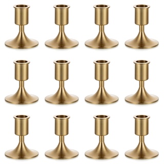 Nuptio Stabkerzenhalter Kerzenständer Gold: Packung mit 12 Kerzenhalter Stabkerzen Advent Tischkerzenhalter Hochzeit Weihnachten Thanksgiving Weihnachten Abendessen Advent Mantel Fenster Anzeige