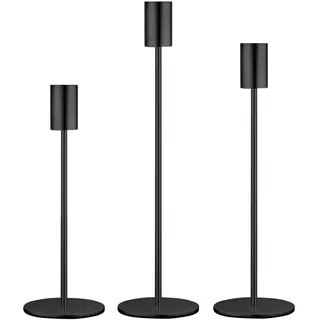 AiiBowy Kerzenständer Schwarz 3 Set, 22/27/32cm Kerzenständer Stabkerzen, Hoch Metall Stabkerzenhalter, Kerzenhalter Adventskranz für Romantisches Candle Light Dinner,Jubiläum,Hochzeitsfeier (Schwarz)