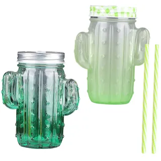 DEARMAMY 2Er Set Kaktusförmige Glasbecher Mit Deckel Und Strohhalm 5.51 Zoll Trinkbecher Für Heiße Und Kalte Getränke Wiederverwendbares Kreatives Trinkglas Für Zuhause Café Und Party