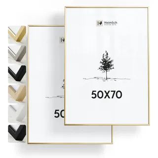 Heimlich® - Bilderrahmen - 50x70 cm, Aluminium Metall, 2 Gold - Große DIY-Collage-Rahmen mit Kunststofffolienabdeckung - Nur zur Wandmontage