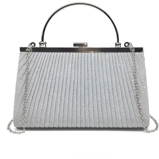 Pahajim Handtasche Damen Klein Clutch Glitzer Tasche Abendtasche Damen Elegante Brauttasche Umhängetasche für Hochzeit Party Date (Silber)