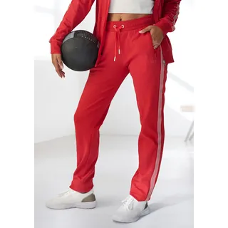 Jogginghose H.I.S, Damen, Gr. XS (32/34), N-Gr, rot, Interlock, Obermaterial: 100% Baumwolle, unifarben mit Farbeinsatz, bequem lang, Hosen Jogginghose, mit seitlichem Tapestreifen, Topseller