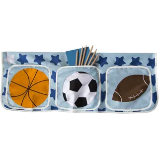 Homestyle4u 1452, Betttasche Stofftasche Hochbett, Tasche Kinderbett, Blau Fußball Baumwolle - Blau