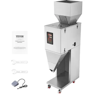 Vevor Partikelfüllmaschine, 20–5000 g, automatische Füllmaschine mit Fußpedal, Edelstahl-Wiegefüllmaschine, Wiegefüller für Bohnen, Samen, Körner, Tee, Granulatverpackung