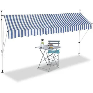 MANUELL EINZIEHBARE MARKISE FÜR TERRASSE & PATIO 350x120cm WEIß UND BLAU