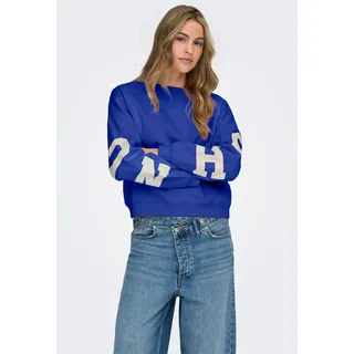 Sweatshirt ONLY "ONLSWEAT L/S BACK/SLEEVE PRINT SWT NOOS", Damen, Gr. M (38), blau (surf the web detail:birch houston print), Sweatware, Obermaterial: 60% Baumwolle, 40% Polyester, bedruckt, loose fit normal, Rundhals, Rippbündchen, Sweatshirts Sweatshirt