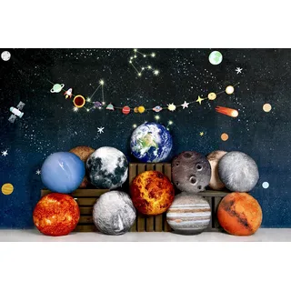 Qupace Dekorativer Kissenbezug mit Planetenmotiv, Motiv: Sonnensystem, Universum, Planet, 38,1 x 38,1 cm, rund, 11-teiliges Set, für Kinderzimmer, Dekoration