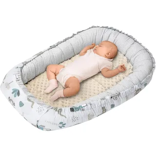 Medi Partners Babynest Nestchen für Neugeborene - 100x60x15 Babynestchen Baby zweiseitg Nest Bett 100% Baumwolle Minky Kuschelnest tragbar (Mint Zoo mit beige Minky)