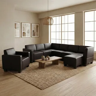 Modular Sofa-System Couch-Garnitur Lyon 6-1-1, Kunstleder schwarz - Schwarz
