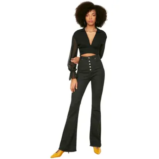 TRENDYOL Damen Trendyol R Frontknopf mit Hoher Taille Flare-jeans Jeans Palazzo, Schwarz, 44