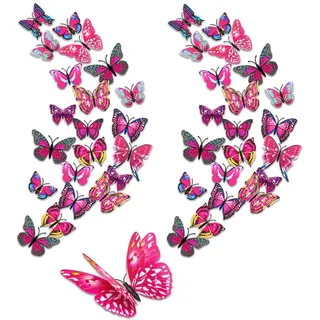 24 Stück Schmetterling Deko,3d Sticker Wandtattoo Schmetterlinge,Klebebilder für die Wand,Wandsticker Wandaufkleber Butterfly Dekoration Abnehmbare Heimdeko Kinderzimmer Schlafzimmer Kühlschrank