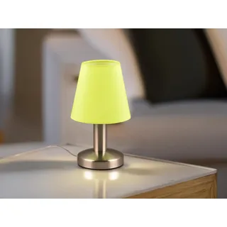LED Tischlampe Silber mit Stoffschirm Grün für Fensterbank - mit Touch dimmbar