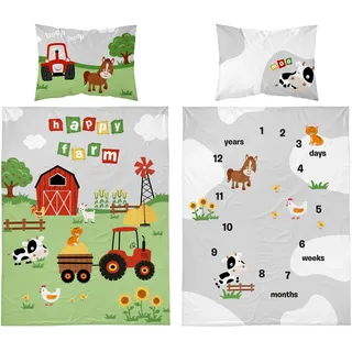 Detexpol Babybettwäsche Set Bauernhof, 100 x 135 cm Bettbezug, 40 x 60 cm Kissenbezug, 100% Baumwolle, Mehrfarbig