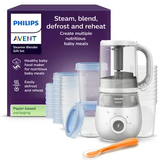 Philips Avent Geschenkset mit Dampfgarer und Mixer – 4-in-1-Babynahrungszubereiter, Dampfgaren, Mixen, Entfrosten und Aufheizen von Babynahrung, mit Milchbehältern und Deckeln, SCF883/20