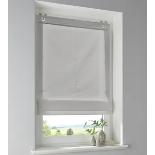 Kutti Raffrollo Stig aus 100% Baumwolle in grau einfarbig, Blickdicht, Montage ohne Bohren, mit Fensterhaken, Breite 100 x Höhe 140 cm