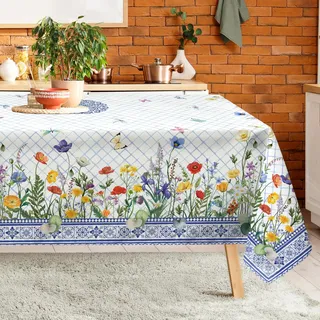 Arquiel Blau Blume Tischdecke Rechteckig Abwaschbar Tischdecken Polyester Wasserabweisend, Frühlings Tischwäsche Dekoration für Küche Garten Party, 152×213 cm