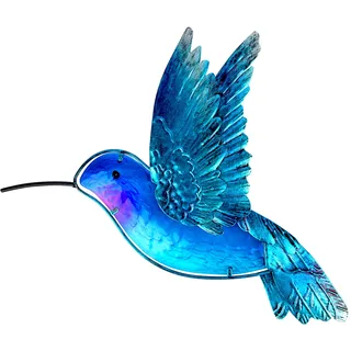 John's Studio Metall Kolibri Wanddekoration Badezimmer Glaskunst Eisenskulptur Outdoor Blau hängende Dekoration für Zuhause Schlafzimmer Garten Terrasse Veranda oder Zaun - Blau