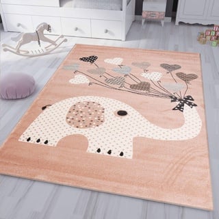 Vimoda Kinderteppiche Herzen mit Ballons Elefant Kinderteppich für Mädchen und Jungs Teppich für Kinderzimmer | Schadstofffrei, Maße:160x230 cm