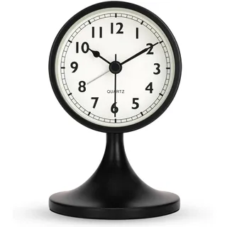 Lafocuse Wecker Analog Ohne Ticken, Tischuhr Metall Schwarz mit Nachtlicht und Schlummerfunktion, Klassisch Retro Vintage Wecker Batteriebetrieben für Nachttisch Schlafzimmer Büro 12.5cm