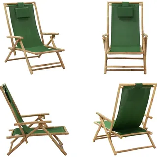 vidaXL Verstellbarer Relaxstuhl Grün Bambus und Stoff - Relaxsessel - Klappstuhl - Klappstühle - Stuhl - Grün