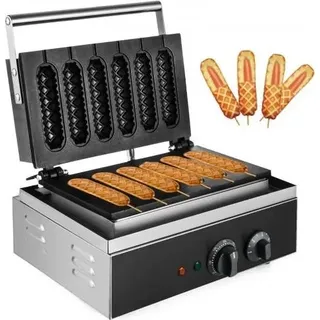 VEVOR Kommerzieller Hot-Dog-Waffeleisen, 1500 W, elektrischer Lolly-Waffeleisen, 6 Stück, Corn-Dog-Maker, Waffeln, antihaftbeschichtet, kommerzielle Waffel-Hotdog-Maschine für knusprige Hot-Dog-Waffeln - Schwarz