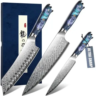 DRAGON RIOT Messerset 3-teilig, Ultra Scharfes Küchenmesser Set mit Ergonomischem Griff, Japanisches Küchenmessersets Inklusive Kochmesser, Santoku-Messer, Allzweckmesser