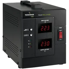 Tecnoware Power Systems - PowerReg 2000VA , Schutz vor Spannungsschwankungen , Einphasen-Spannungsregler für TV, HiFi, Drucker, Kleine Geräte , SCHUKO/ITALIA-Ausgänge , Schwarz , 2000VA