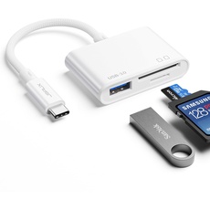 USB C SD Kartenleser mit USB 3.0 Port | JSAUX 3-in-1 USB C auf Micro SD Speicherkartenleser | SD, Micro SD Kompatibel mit iPhone 15/ Pro Max/Pro/Plus, iPad Pro, MacBook Pro/Air, Galaxy S8 auf S24