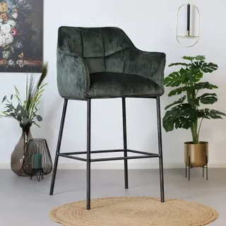 Bronx71 Barhocker Jaxon Samt mit Armlehne grün 82cm - Grün