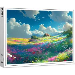 raxxa Premium-Puzzle "Weites Blumental mit Wolken - Anime Stil", 1000 Teile