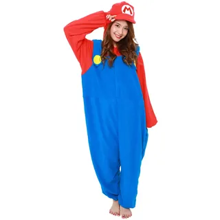 Sazac Mario Onesie Kigurumi Einteiler Onesie Kostüm Jumpsuit | Mario Bros. | SAZAC Kigurumi | für Kinder und Erwachsene | One Size Fits All (155 – 180 cm)