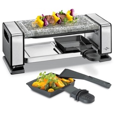 Küchenprofi Raclette VISTA2 | Edelstahl | Inkl. Steinplatte aus Marmor, 2 antihaftbeschichteten Raclette Pfännchen und 2 Spatel | Raclette für 2 Personen